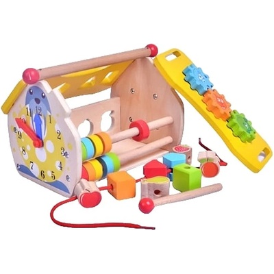 Acool Toy Дървена къщичка Acool Toy - С ксилофон, сортер, зъбни колела, часовник, сметало (ACT45)