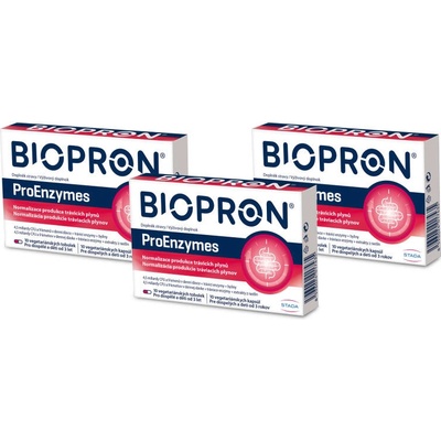Biopron ProEnzymes probiotika pro úlevu při nadýmání a dietních chybách 3 x 10 tobolek