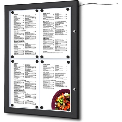 Jansen Display Čierna Menu vitrína 4 x A4 osvetlená 505 x 679 mm