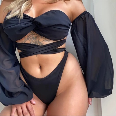 I Saw It First Balloon Sleeve Swimsuit - Black