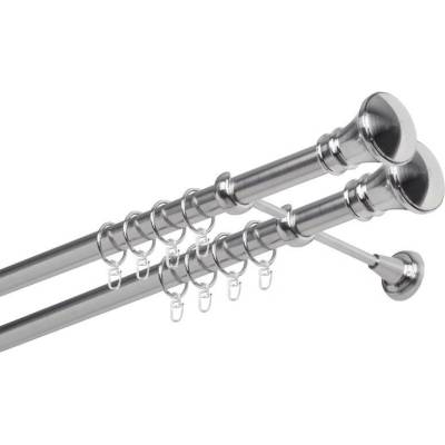 OK-GarnýžeCZ Garnýž kovová dvouřadá 25/25mm Koloseo double nerez 110 cm do stěny / kroužky s háčkem