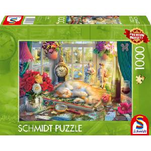 Schmidt Spiele Пъзел Schmidt от 1000 части - Време за пъзел с котката (59789)