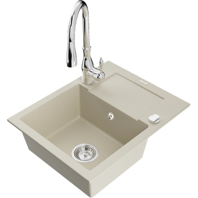 Mexen Enzo гранитна мивка с 1 отделение и сушилник и кухненски смесител Savita, бежов - 6506-69-672601-00 (6506-69-672601-00)