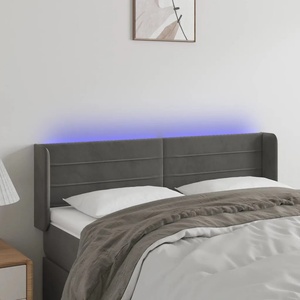 vidaXL LED горна табла за легло, тъмносива, 147x16x78/88 см, кадифе (3123425)