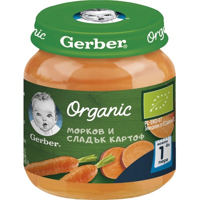 Nestle Моето първо пюре Nestle Gerber Organic - Морков и сладък картоф, 125 g (12458577)