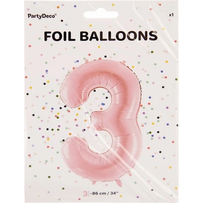 PartyDeco Fóliový balón narodeninové číslo 3 ružový 86cm