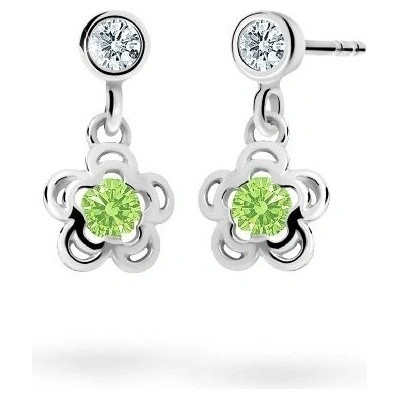 Danfil dětské náušnice kytičky C2204 z bílého zlata s kamínkem Peridot Green zapínání balónek