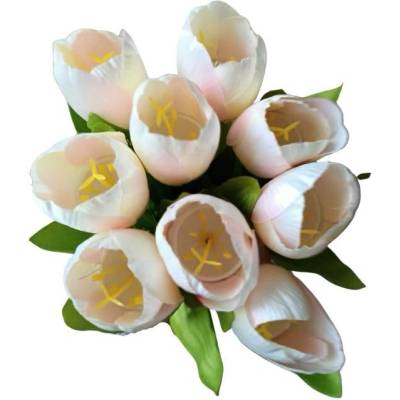 Umělá kytice Tulipány 9 ks, více barev, látkové Barva: Bílo - růžová OD_HHA104603/BIL2