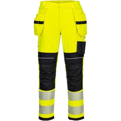 PortWest HI-VIS MODAFLAME Stretch FR407 reflexní nehořlavé kalhoty Stretch HV žlutá/černá