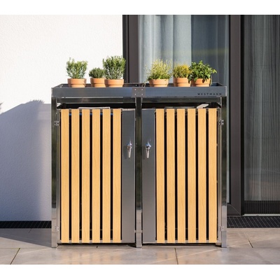 Westmann Planta oceľový box na odpadkové koše 2 x 240 l silver 84 x 134 x 124 cm WMHHWTC-51