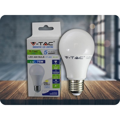 V-TAC E27 LED žiarovka 8.5W, 1055lm, A60, SAMSUNG CHIP Teplá biela