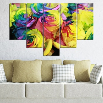Vivid Home Картини пана Vivid Home от 5 части, Цветя, Канава, 110x65 см, 6-та Форма №0537