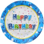 Godan Хартиена чиния Happy Birthday! - синя, 6 броя