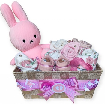BabyDort plenkový dort zajíček růžový dárkový koš box pro miminko