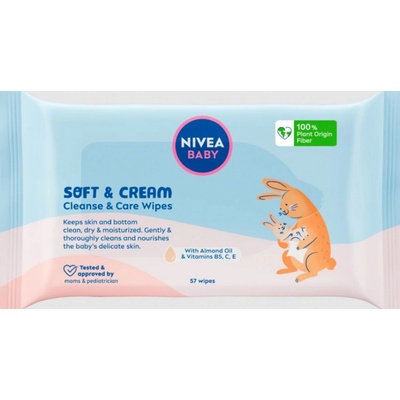 Nivea Baby Soft & Cream Cleanse & Care Wipes čisticí a pečující vlhčené ubrousky 57 ks