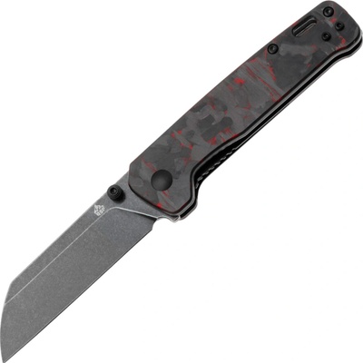 QSP Penguin V2 D2, black stonewash,,Handle: Red shredded CF overlay G10 QS130V2-F2