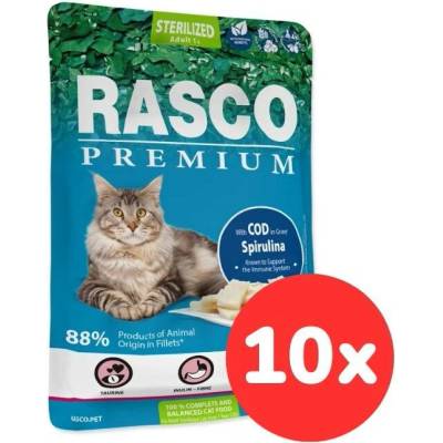 RASCO Premium Cat Pouch Sterilized, Cod, Spirulina 10x85 g