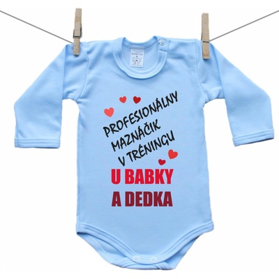 Boodyy Modré body s dlhým rukávom Profesionálny maznáčik v tréningu u babky a dedka