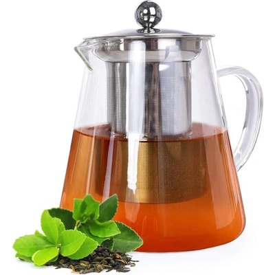 VEYRA Sklenená kanvica z borosilikátového skla – 950 ml, s kovovým sitkom