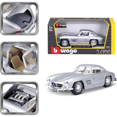 Bburago Mercedes Benz 300SL strieborná 1:24