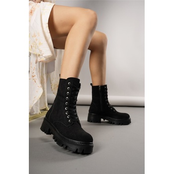 Riccon Дамски велурени боти 0012495 - Черни #403369 (403369_Черно)