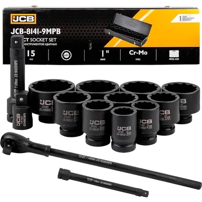 JCB Гедоре за камион 15 части, 1", ударни Cr-Mo вложки 12-стен 36-80 мм, JCB 8141-9MPB (8141-9MPB)