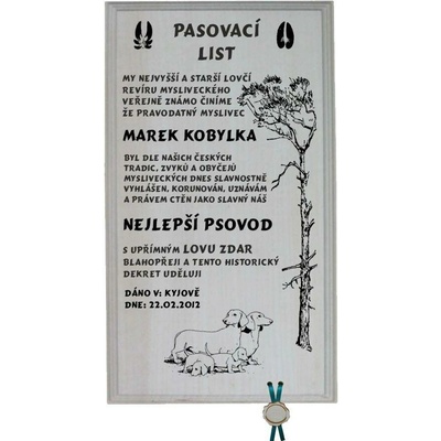 Dřevo Novák Pasovací list psovod č.736 na frézované desce 2D