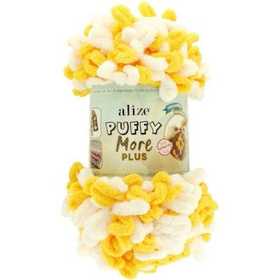 Alize Puffy More Plus 8002 bílá se žlutou barvou