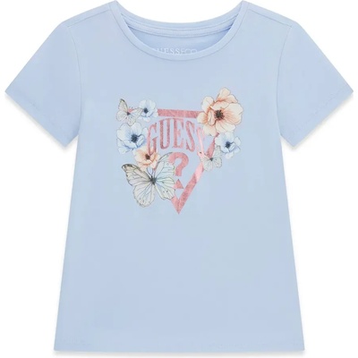 GUESS Синя тениска за мини момиче с пеперуди и розово лого Guess