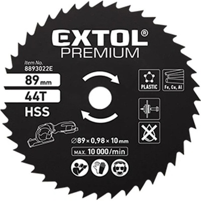 EXTOL kotouč pilový HSS,Ř89x1x10mm, 44T(8893022E)
