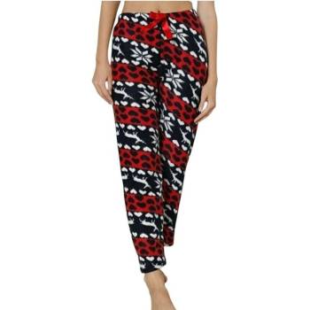 Дамски макси поларен панталон-пижама в черно и червено с елени