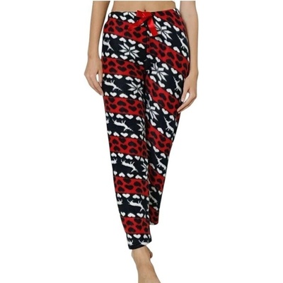 Дамски макси поларен панталон-пижама в черно и червено с елени