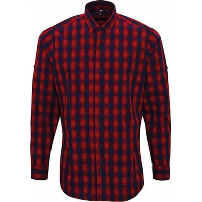Premier Workwear pánská kostkovaná košile Mulligan s dlouhým rukávem červená modrá námořní