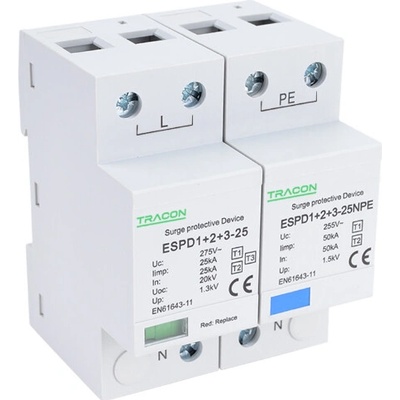 Tracon Zvodič prepätia AC typ T1+T2+T3 25kA 1+1P ESPD1+2+3-25-1+1P