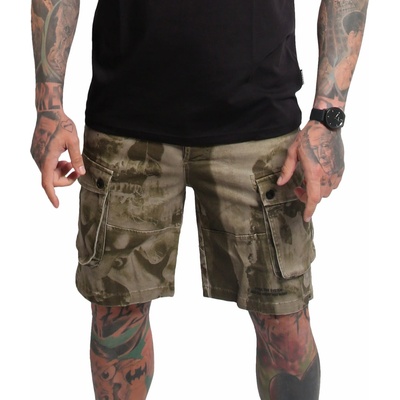 Yakuza cargo šortky Crashed Skull CSB 25048 burn olive