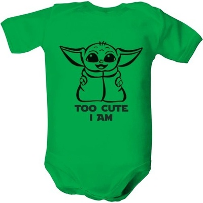 Dětské body Organic s potiskem Baby Yoda Too cute I am Mandalorian Star Wars dětské Zelená