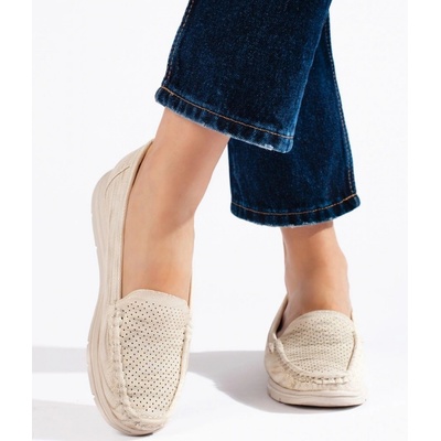 Stylové mokasíny béžové dámské bez podpatku