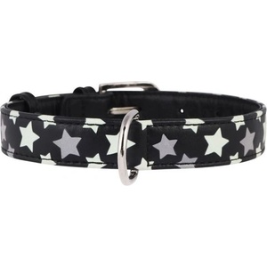 COLLAR Светещ кожен нашийник с звездички, черен 21 - 29см, 12мм