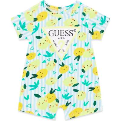 Guess Късо боди райе в ментово и бяло с лимони за новородено бебе Guess