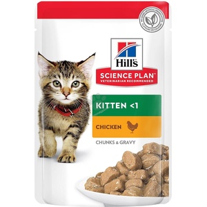 Hill's Котешки пауч Hill's Science Plan Kitten, с пилешко месо в сос грейви, за подрастващи котенца, 85 г