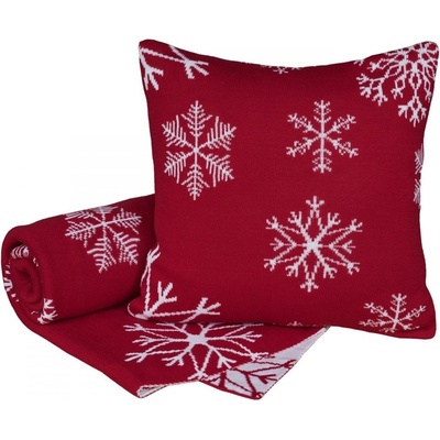 SCANquilt Deka pletená SUOMI vločky červená smotanová 130x190