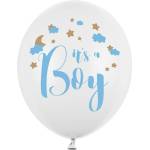 Party Deco Латексови Балони, Бели н Надпис ''It's a Boy'', 30см - (1 пакет / 6 бр. ) (SB14P-232-008-6)