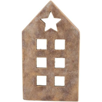 Zlatý antik cementový svícen domek House Gold M - 13*8*23 cm - daan kromhout