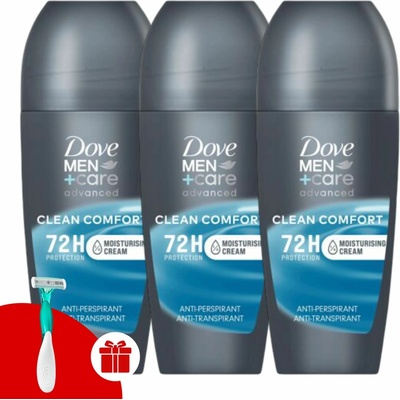 Dove Men+Care Clean Comfort pánsky guľôčkový antiperspirant 3 x 50 ml + Dove holiaci strojček