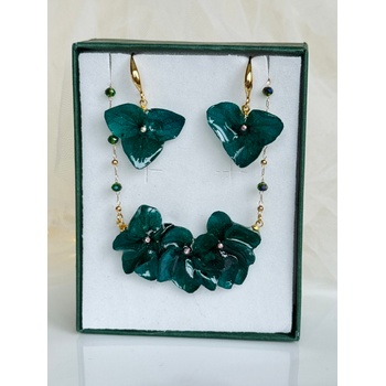 Meganflo Комплект бижута от истински цветя - хортензия в смарагдово зелено