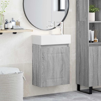 vidaXL Мивка за баня със смесител Сив Сонома 45, 5 x 22, 5 x 84 см (889477)