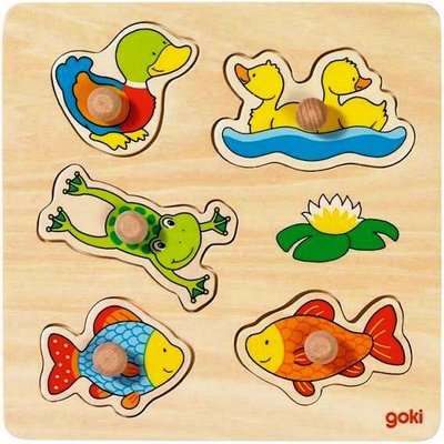 Goki Детски дървен пъзел с дръжки Goki - Езеро (57545)
