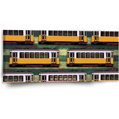 Sablio Obraz Lisabonské historické električky Zelený Pattern - 110x50 cm