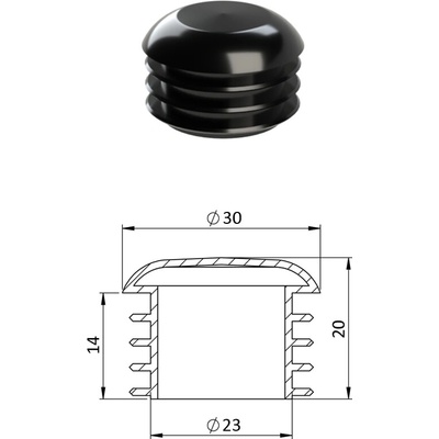 Vnitřní krytka kulatá ø 30 mm, plastová, černá