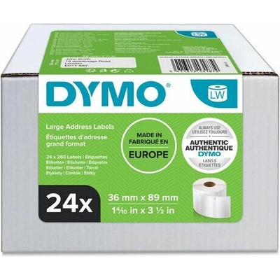 Dymo S0722390 papierové štítky 89mm x 36mm, biele, veľké, 24 x 260 ks